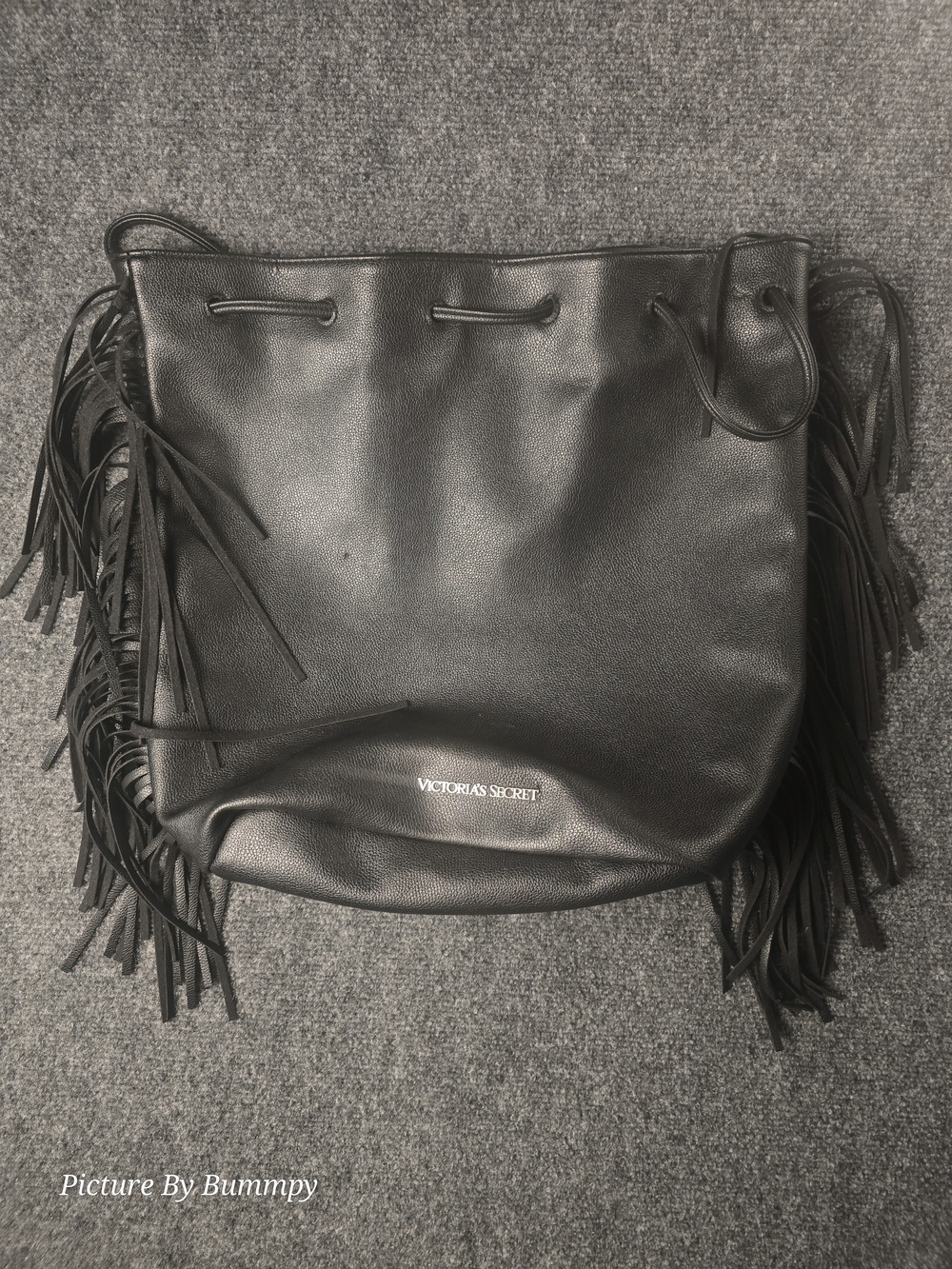 Victoria's Secret Black Fringe Drawstring Shoulder Bag